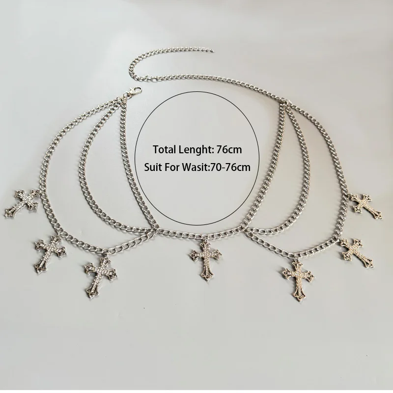 Vintage-inspirierte mehrschichtige Metall-Taillenkette mit hohlem Kreuz-Anhänger – sexy Körperaccessoire für Frauen, Halsketten für Frauen – Detail 1