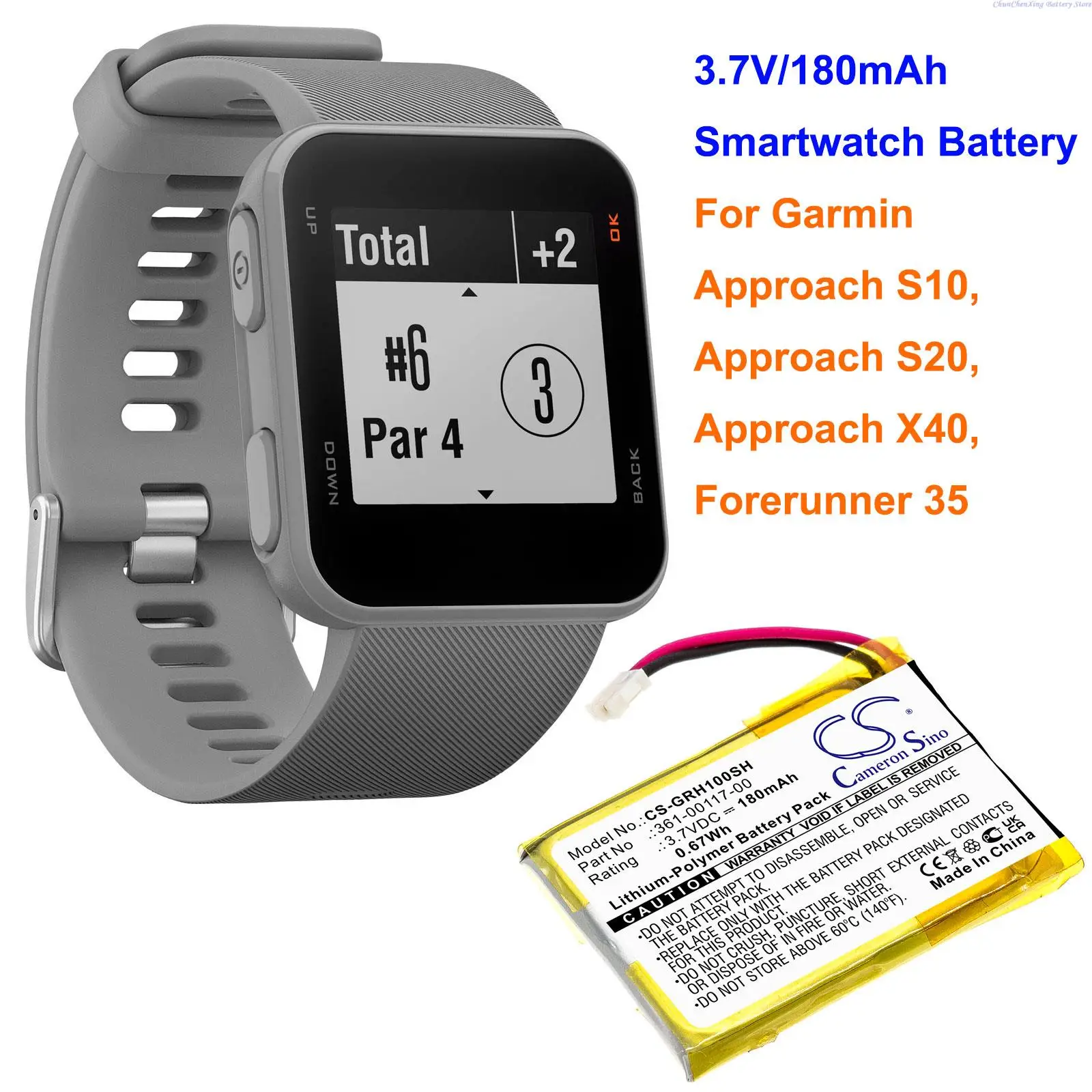 Batteria Smartwatch Orangeyu 180Mah 361-00117-00 Per Garmin Approach S10, Approach S20, Approach X40, Forerunner 35