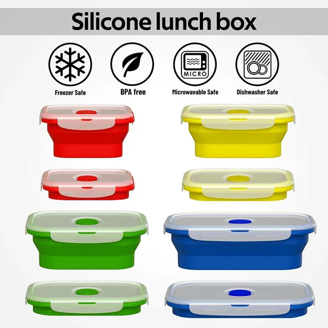 Boîte de conservation en silicone pliable, boîte à restes pour la cuisine, boîte à bento, design pliable pour économiser de l'espace. 3