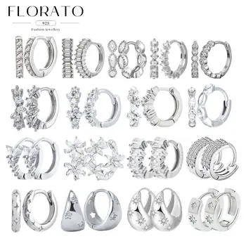 Perforated Trend Round 925 Silver Needle Geometric Crystal White Zircon Silver Hoop Earrings Fashion Party Jewelry Couple Style