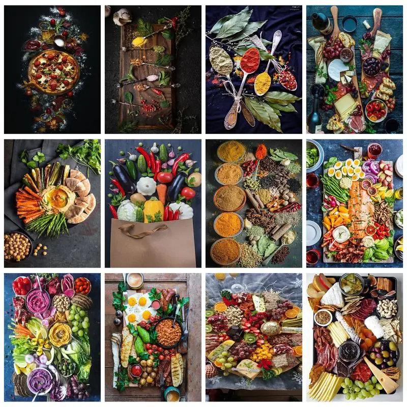 

PhotoCustom Paint By Number Rich Food Diy Pictures By Numbers With Frame Kits Handpainted Art Drawing On Canvas Home Decor