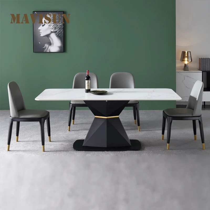 

Indoor Italian Slab Marble Rock Board Dining Table And Chairs Combination Kitchen Modern Salon Coffee Muebles Nordic Furniture