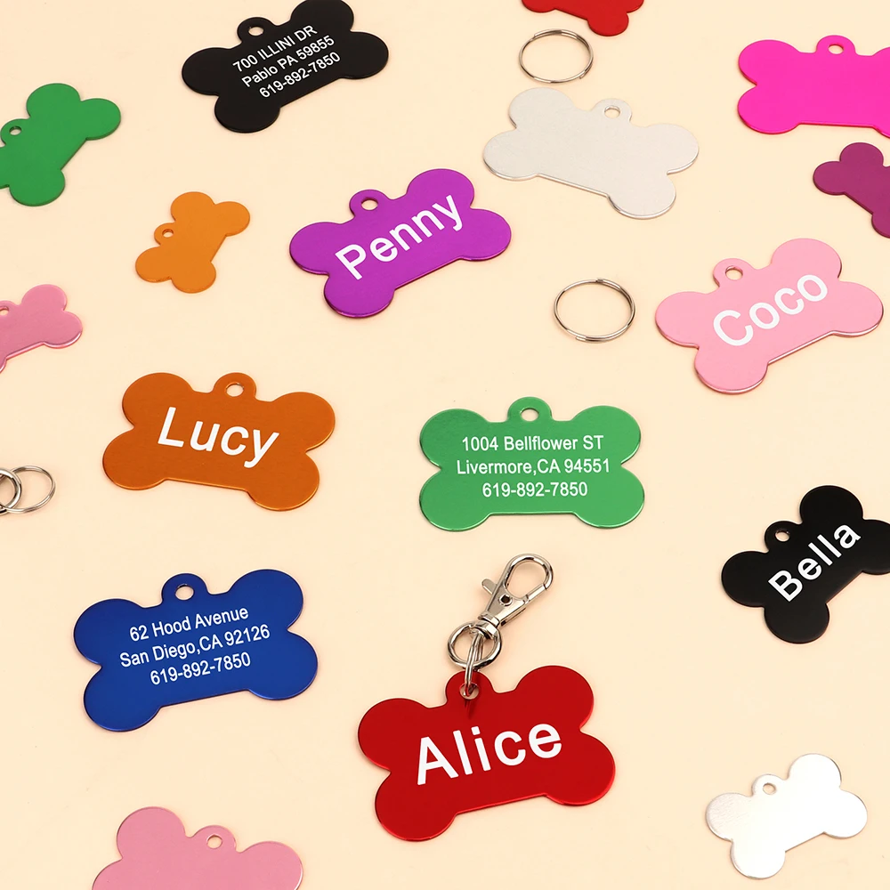 Bone Shaped Pet ID Tag Personalized Dog Cat Name Tags Anti-lost Free Engraving Collar Pendant Bone for Small Medium Large Pet - Imagen 2