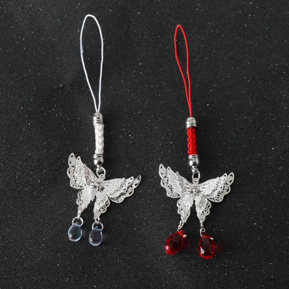 Phone Hanging Strap Silver Butterfly Droplet Phone Hanging Strap