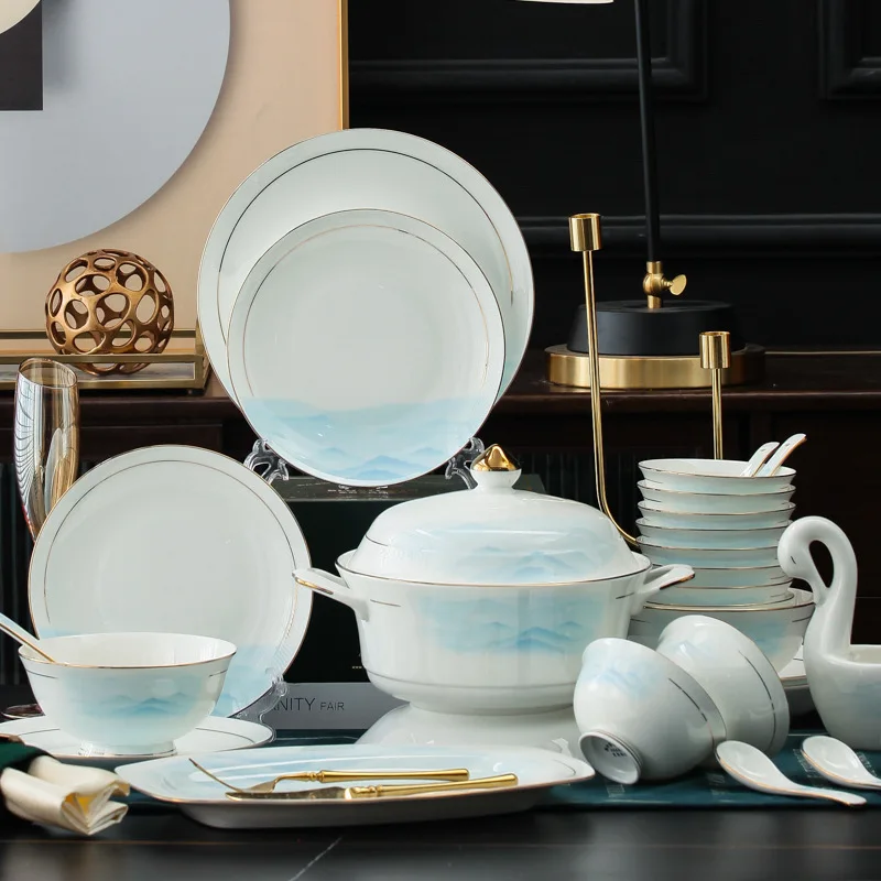 

Jingdezhen bone china tableware, bowls and plates set, European bowls and plates, bowls and chopsticks, household gifts