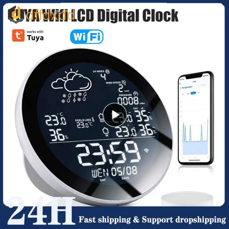 

Tuya New Colour Screen Smart Alarm Clock Wifi Weather Station Digital Temperature HumidityTime Calendar UV Thermometer Station