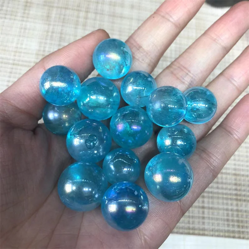 

Aura Blue Small Spheres Polished Quartz Crystal Gem Balls Natural Healing Gemstones Reiki Feng Shui Home Decoration