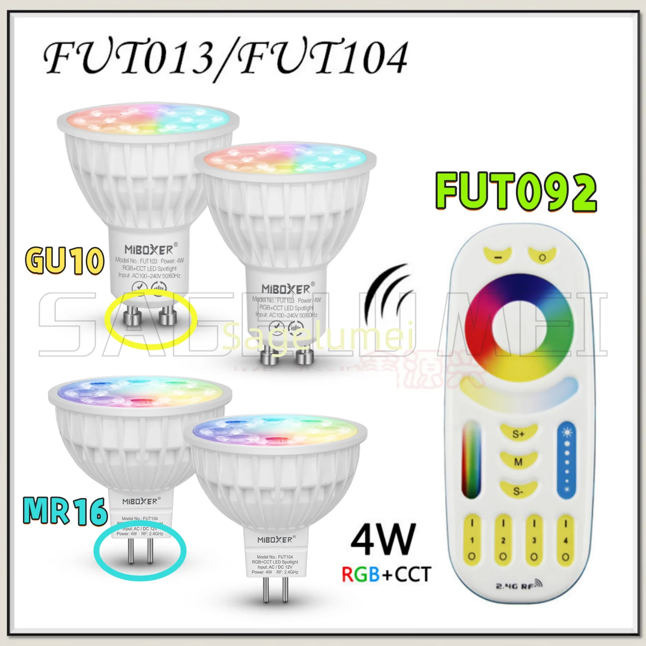 Miboxer 4W RGB CCT LED 스포트라이트 FUT103 GU10 FUT104 MR16 2.4G 디밍 가능한 천장 LED 전구 가정 장 FUT092 리모컨