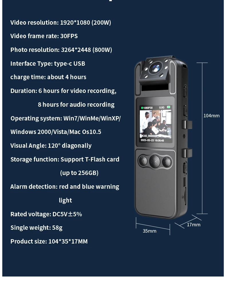 מצלמה עם אודיו וידאו הקלטה 180 ° עדשה מסתובבת, hd 1080p, 6 שעות סוללה
