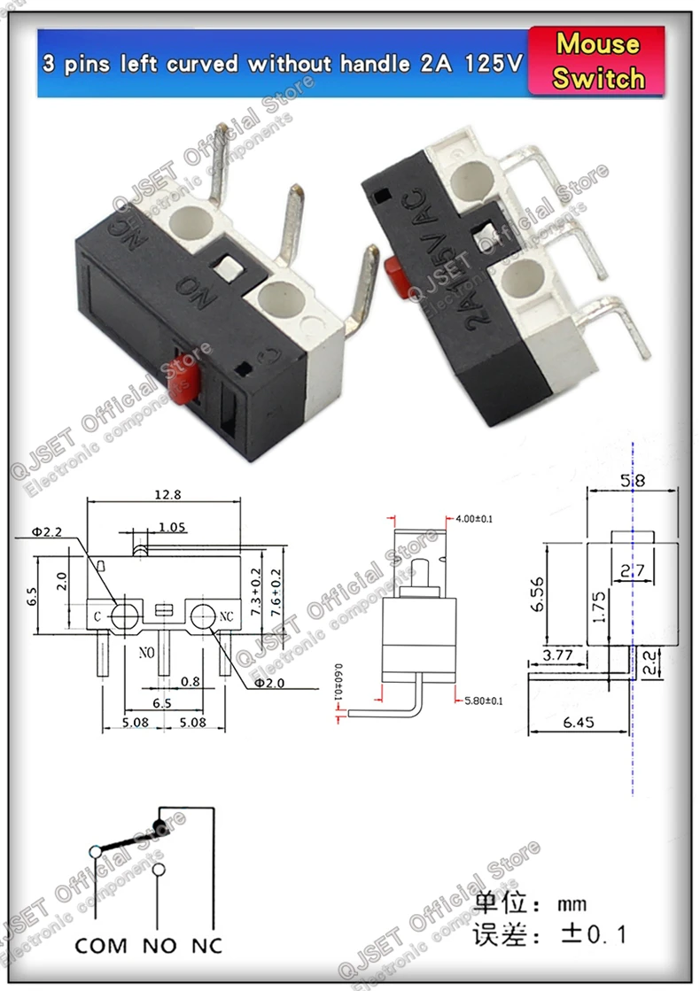 10Pcs Micro Endschalter Momentary Push Button Schalter 1A 2A125V AC Maus Schalter 3Pins Lange Griff Roller Hebel arm SPDT 12X6X6mm – Detail 8