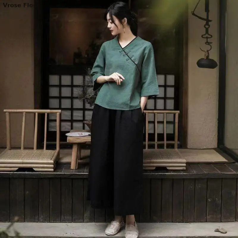 Chinese Traditional Coat Oriental Solid Color Cotton Linen Vintage Hanfu Tops Tea Art Oriental Tang Suit Retro Top