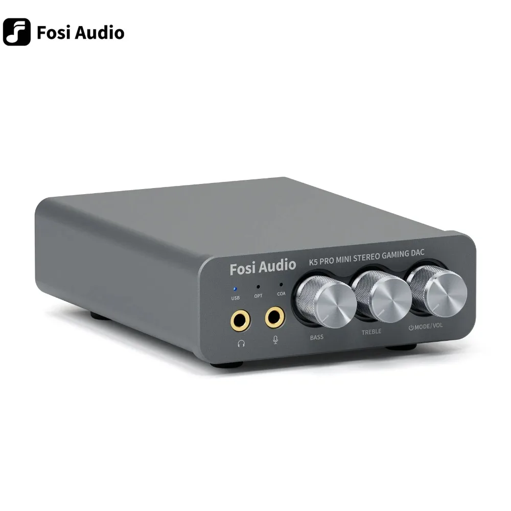 Fosi Audio K5 PRO USB Gaming DAC with Microphone Earphone Amplifier For PS5 Desktop Active Speakers Mini Audio Decoding DAC