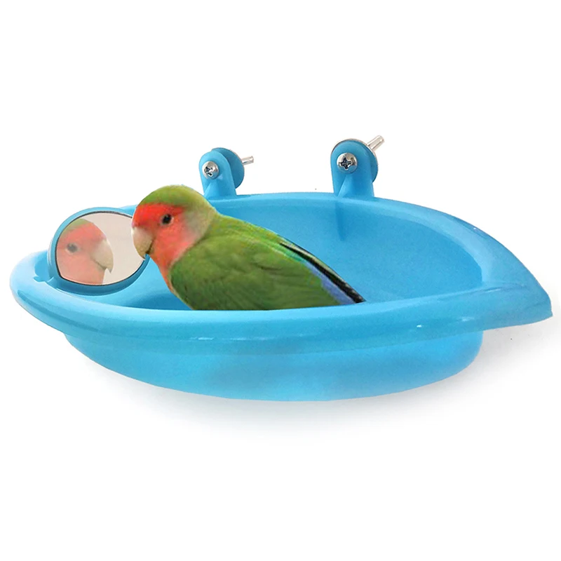 Bird Bath Basin, Small Oval Bathtub with Mirror for Parrot, Pet Cage Accessory