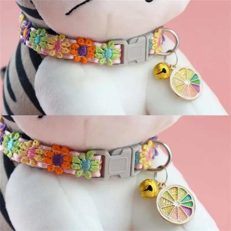 Arco-íris flor gato colarinho com sino, fivela ajustável, laço colorido, colarinho gatinho, colar cachorro, acessórios cão, moda