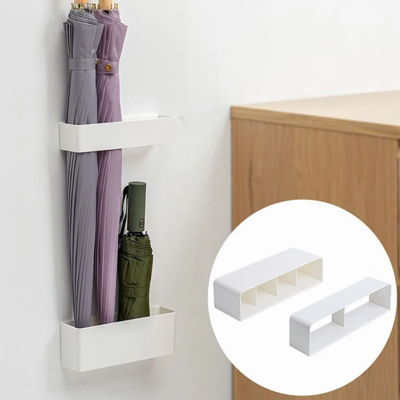 

Wall-mounted Umbrella Stand Set Household No Punching White Plastic Umbrella Storage Rack on Wall Design Umbrella Holders