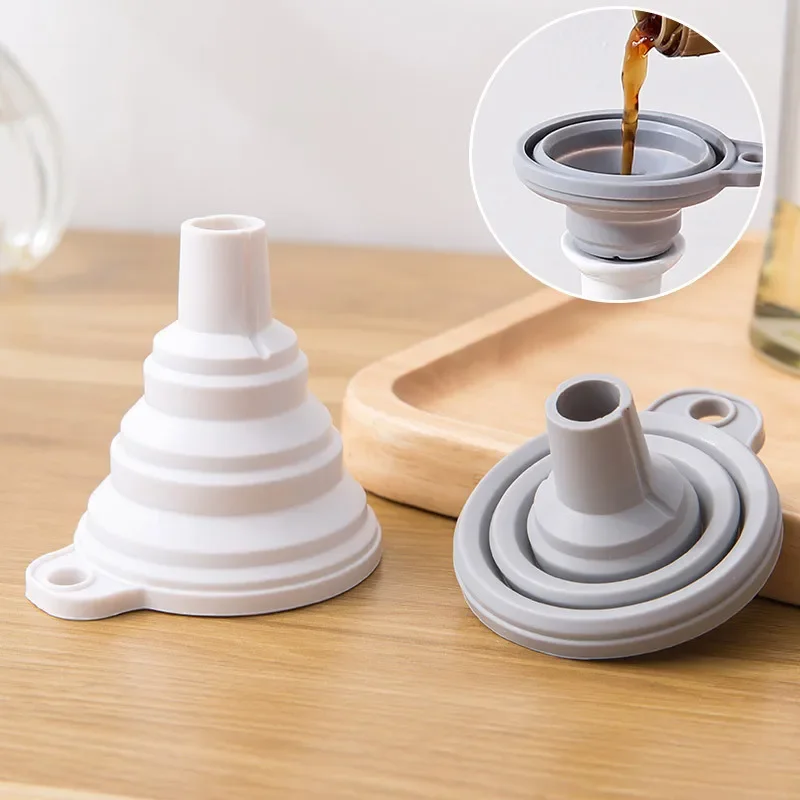 

Creative Silicone Folding Funnel Retractable Household Liquid Sub-mini Funnel White Grey Funnel Kitchen Gadget