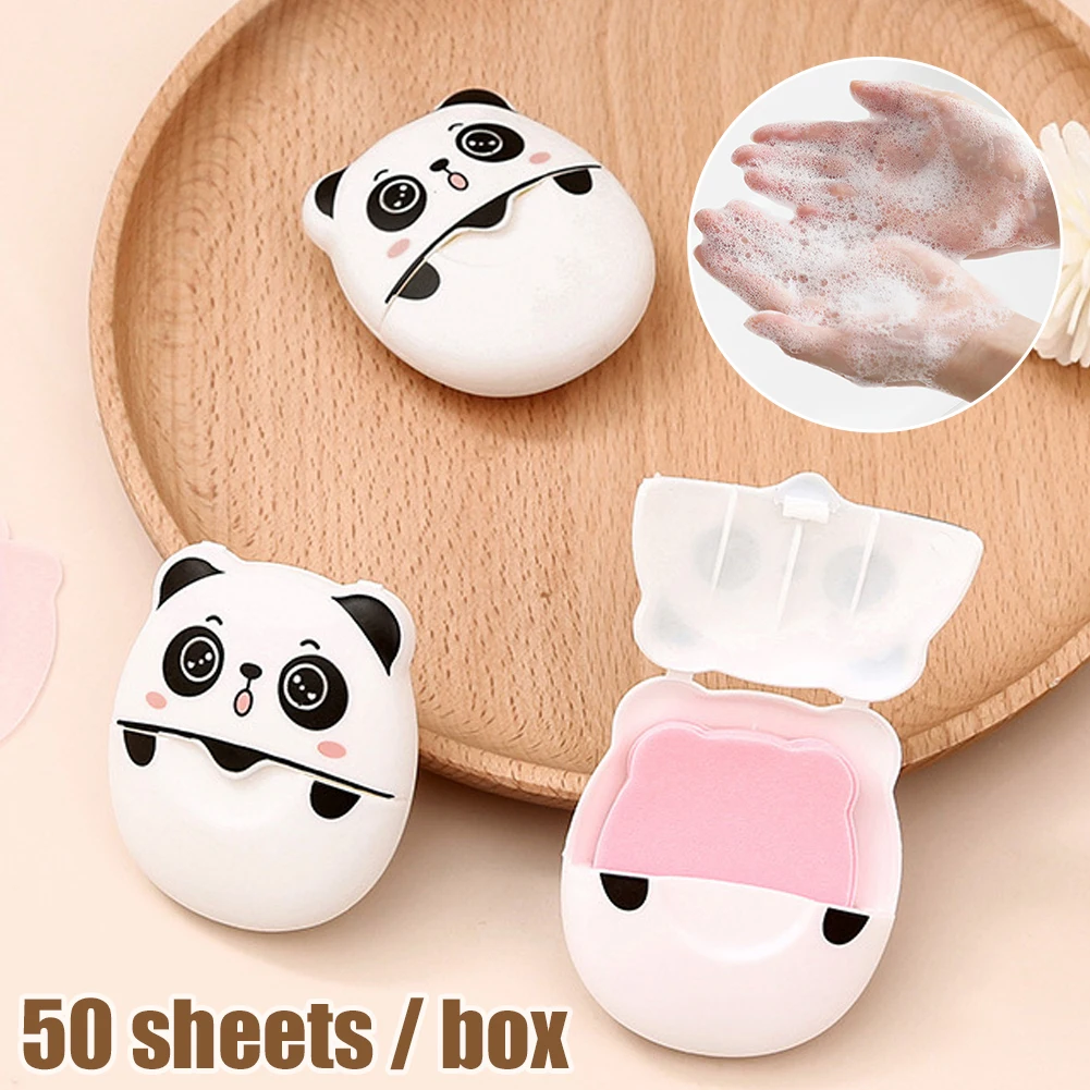 

50Pcs Paper Soap Sheets Disposable Soap Paper Sheets with Panda Storage Box Jasmine Rose Lemon Scented Soap for Travel Camping