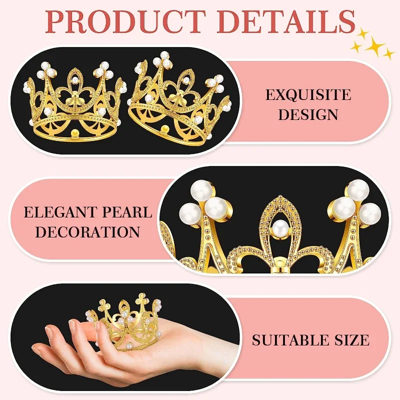 6/1Pcs Mini Crown Cake Decoration Princess Topper Pearl Tiara Children Hair Ornaments for Wedding Birthday Party Cake Decoration