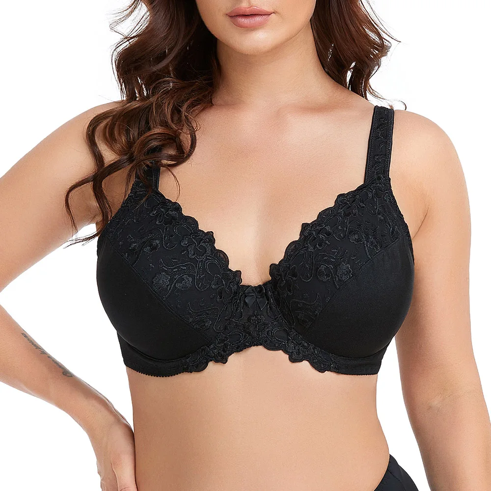 Embroidery Full Coverage Bra, Plus Size Bra F G H, Dd Plus Size Bra