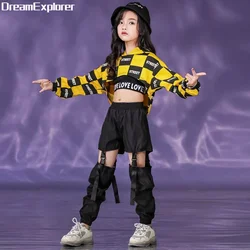 Girls Hoodies Hip Hop Cargo Pant Kids Crop Top Street Dance Teen 3 Pcs Sets Outfits Child Stage Jazz Streewear Clothing Costumes