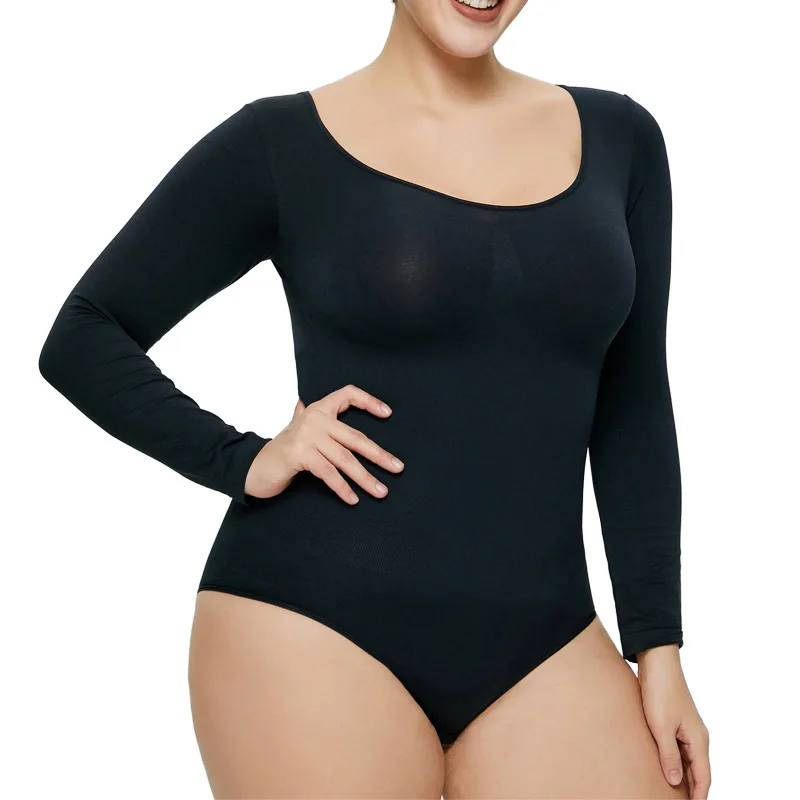 

SH-0042 Women's Bodysuit Hip-lift Briefs Women's Long-sleeved Top Large Size Body-shaping Bodysuit