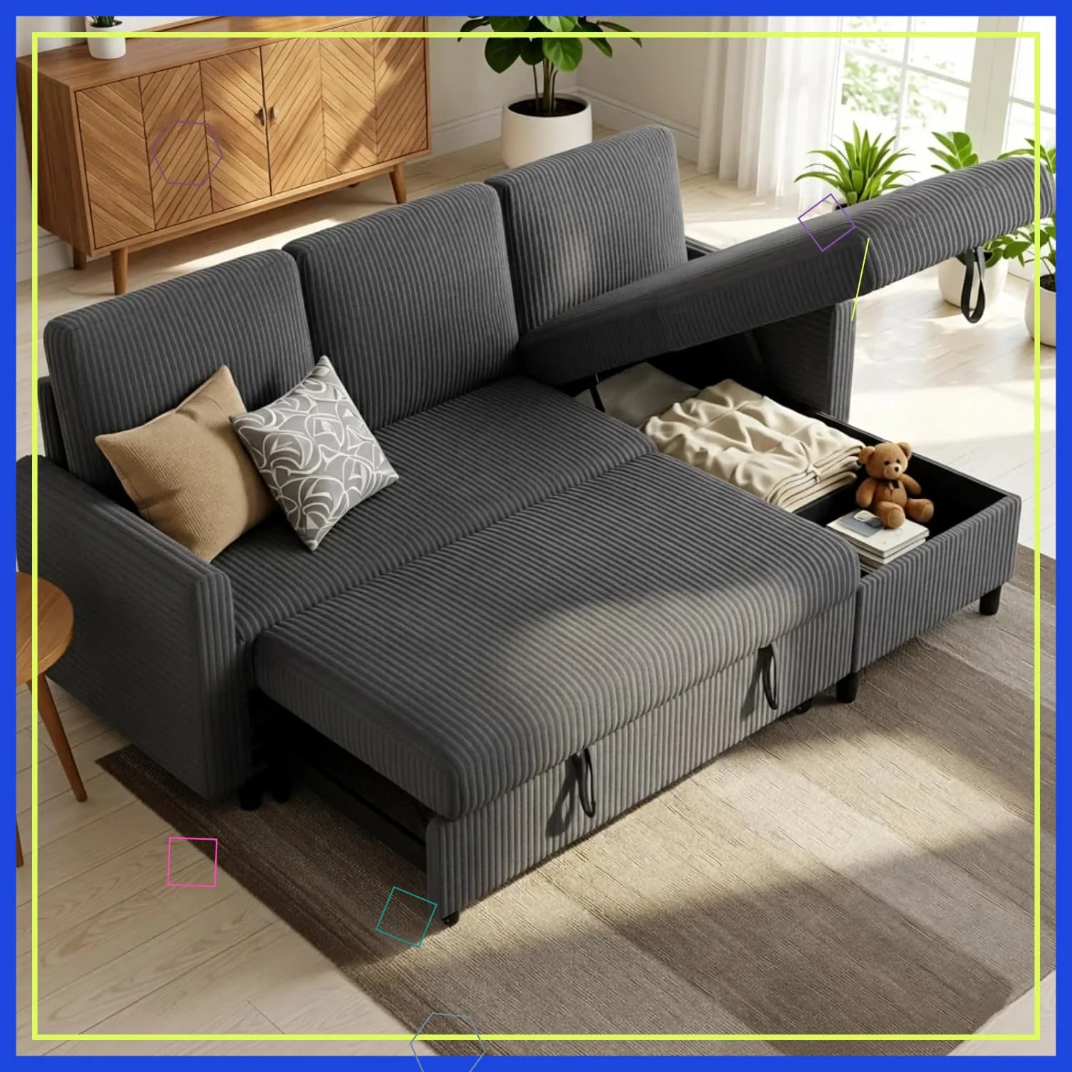 L-Shaped Corduroy Sofa Bed - image 1