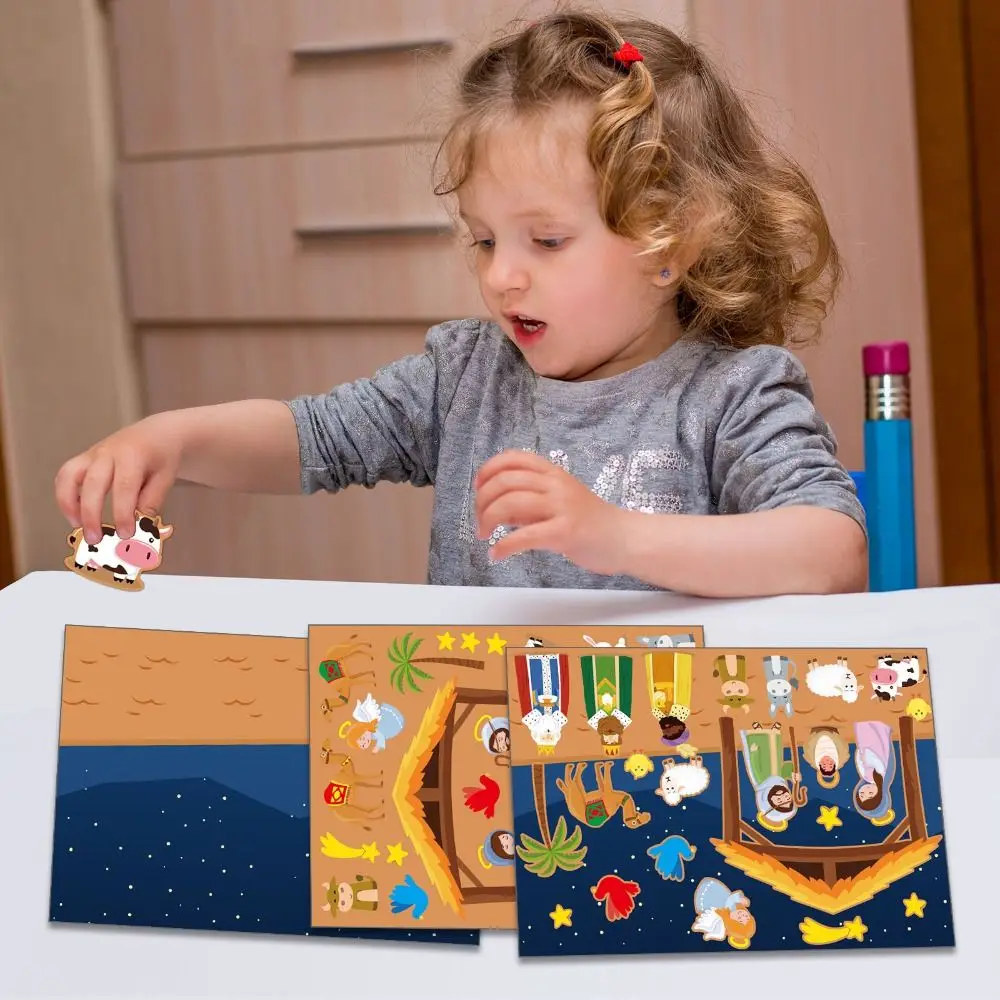 24 Sheets Nativity Stickers Nativity Recognition Training Puzzle Scenes Stickers Puzzle Crafts DIY Puzzle Games Sticker