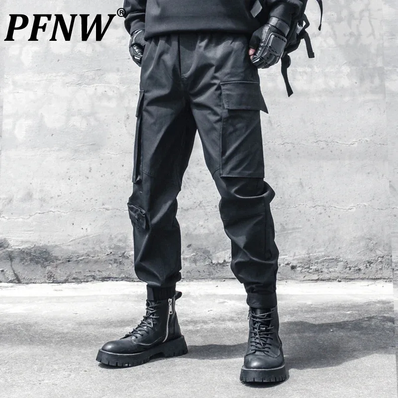 PFNW Men's Chic Trendy Loose Tactical Leggings Darkwear Functional Outdoor Multi Pocket Cargo Pants Tide Punk Overall 12Z4826