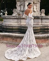 Pearls Sweetheart Neck Detachable Long Sleeve 2 Pieces High Quality Lace Mermaid Wedding Dress Elegant Vestido De Noiva Sereia 4