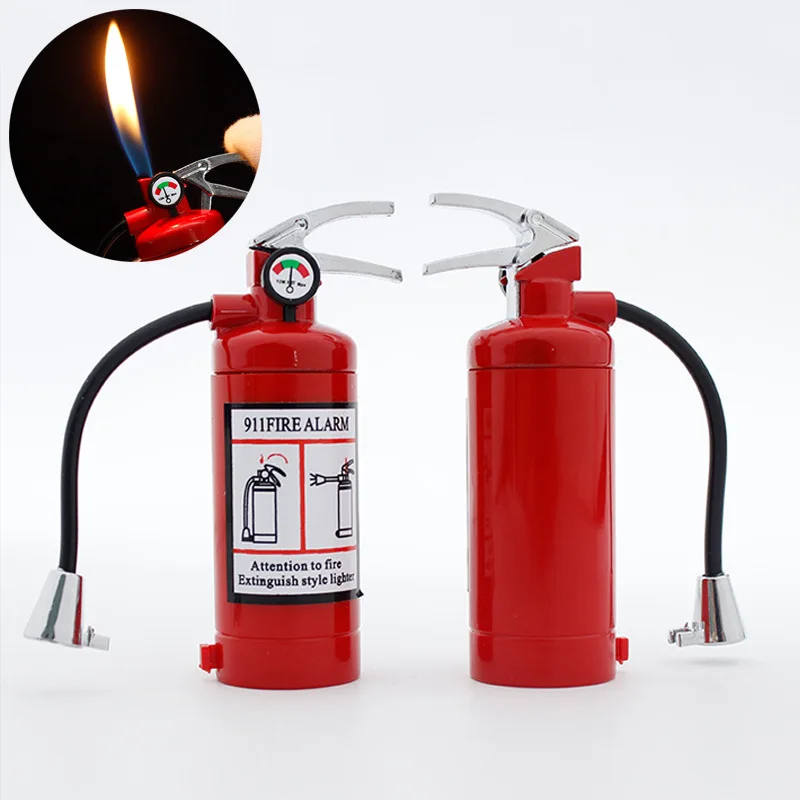 New Fire Extinguisher Torch Lighter Metal Flash Light Free Fire Butane Gas Pipe Lighter Unusual Inflated Cigar Cigarette