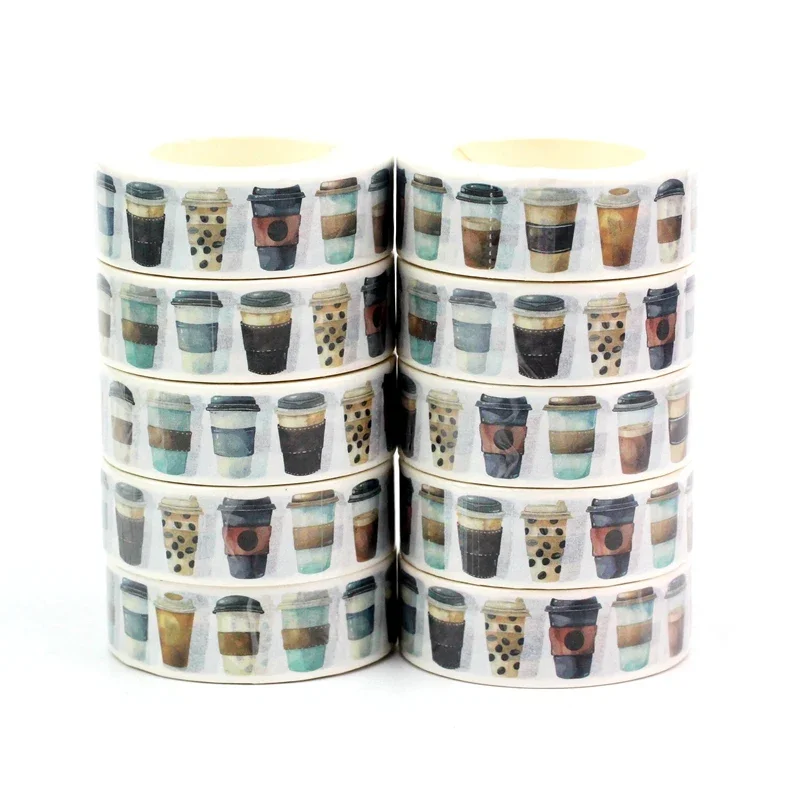 

Bulk 10PCS./Lot Decor Set of Coffee Cups on White Bakground Washi Tapes for Scrapbooking Planner Masking Tape Cute Stationery