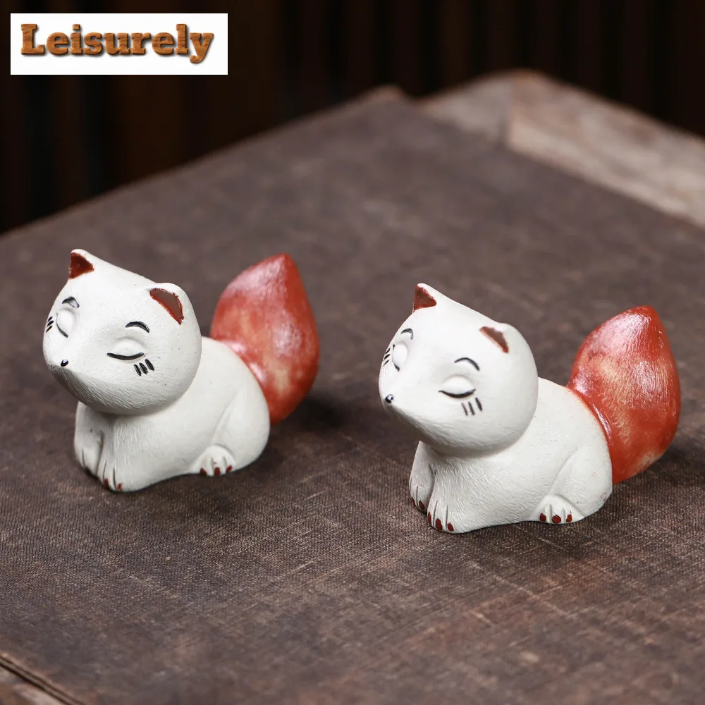 Yixing Zisha Cute Big-tailed Fox Tea Pet Aesthetic Tea Spirit Tea Figurine Play Toys Tea Statue Ornaments Tea Services Supplies