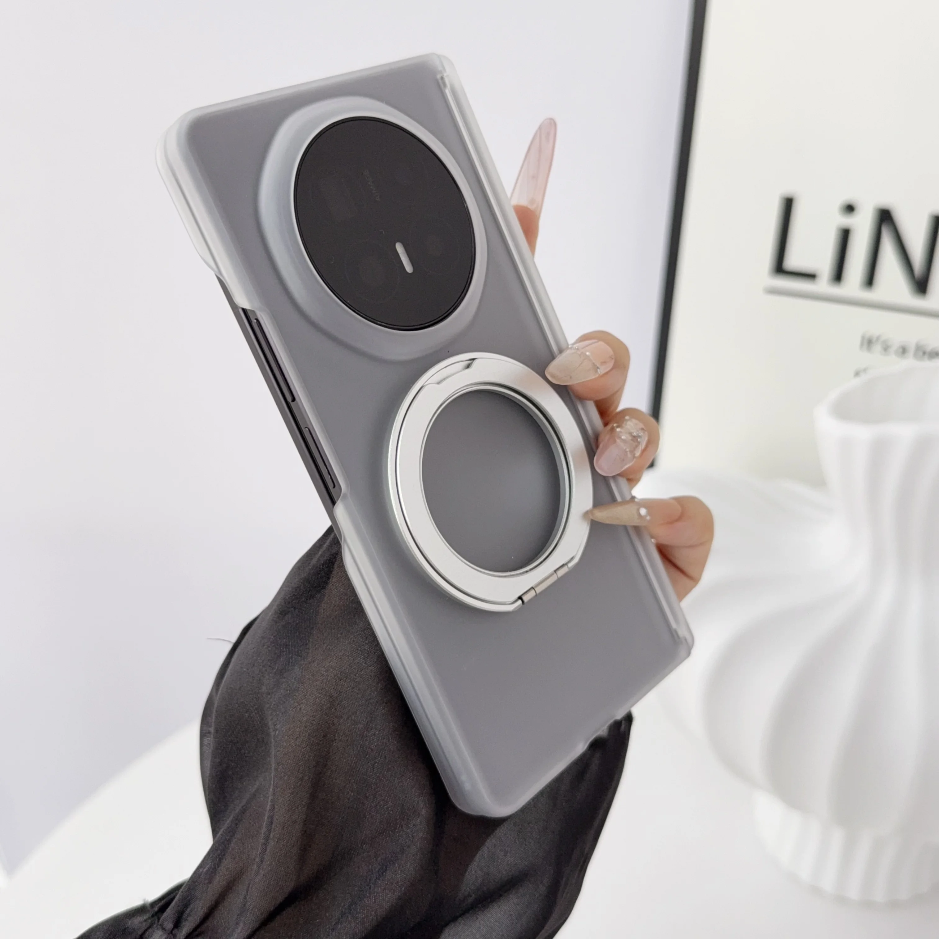 Hard Transparent Double Hinge Ring Stand Protective Back Cover