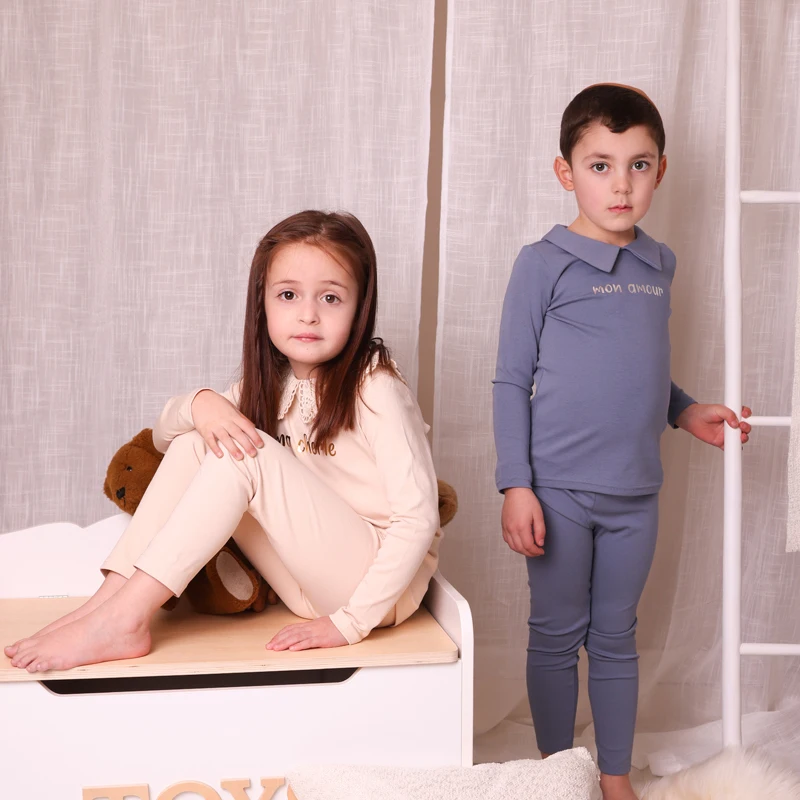 2024 AS print lace collar girl pjs boy blue color pjs 3