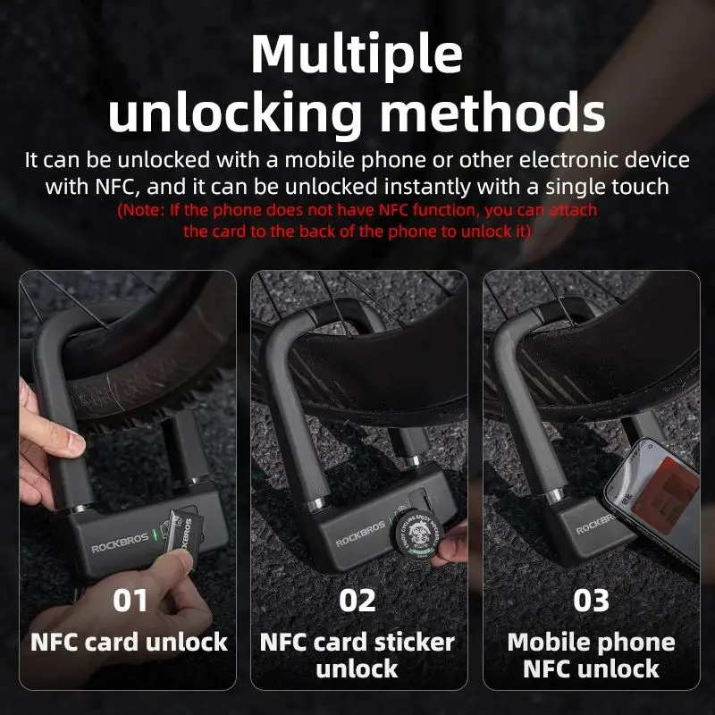 ROCKBROS 自転車スマートロック NFC U字ロック MTB ロードバイク ROCKBROS 自転車スマートロック NFC ロックアルミ合金高強度防水盗難