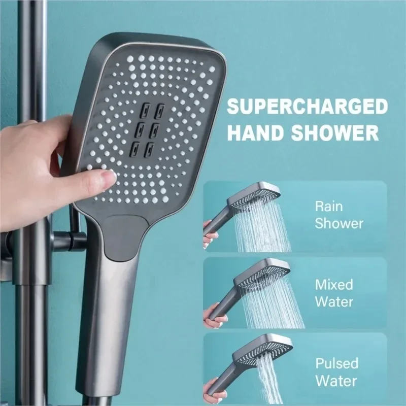 Newly Piano Bathroom Shower System Faucet for 12 Inch Rainfall Shower Head Accessories White Hot Cold Piano Bathroom Shower Set 5