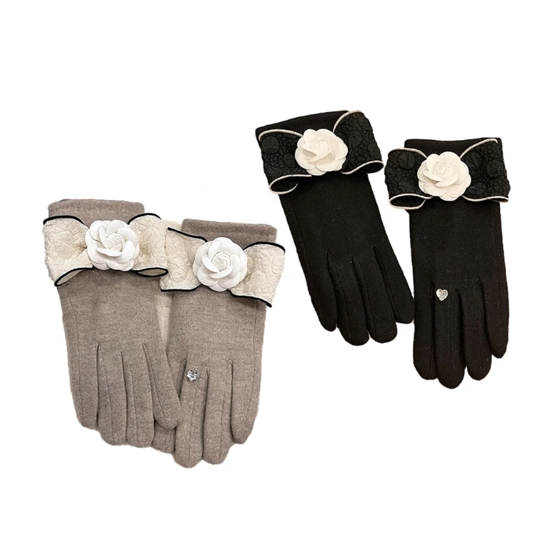 

Cuff Gloves for Women Vintage French Hand Warmer Fashion Bowknot Camellia Gloves