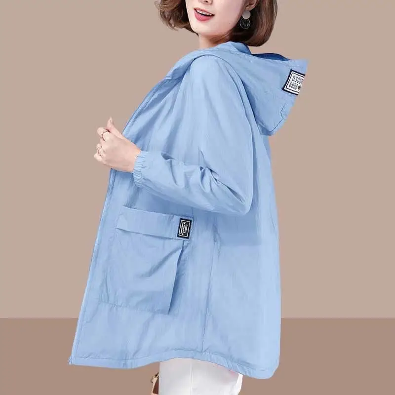 Women's Jacket Spring and Summer Plus Size Korean Hooded Jacket Mid-length Sun Protection Clothing Anti-UV Outdoor Sports Top