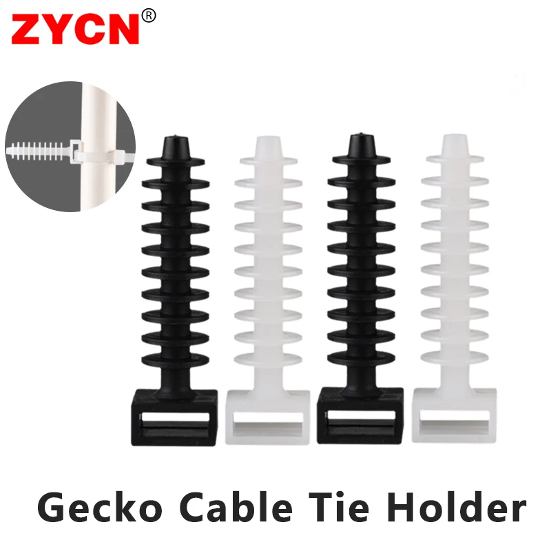 Gecko-espiral Cabo Tie Holder Nylon Bundle tipo Furo Monut Preto Branco Isolamento Retardador de Chama Assento de Fixação Ch6 100 Pcs