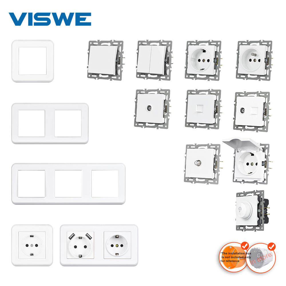  VISWE DIY Combination for F1 series,EU french wall socket TV RJ45 RJ11 speed dimmer light switch Modules and white PC panels 