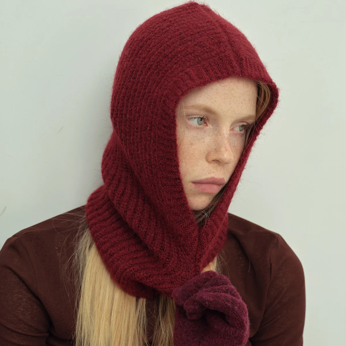Cashmere Balaclava Hats with Alpaca Wool Beanie for Women's Autumn and Winter 3