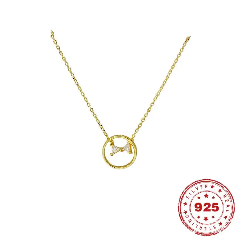 

HOYON Trend silver S925 Necklace real gold color bow-shaped pendant clavicle chain neck collares jewelry birthday gift
