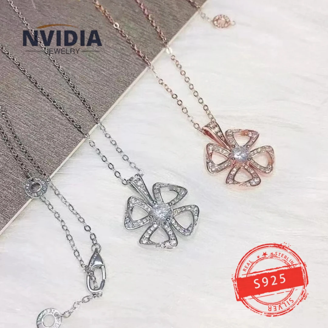 

2024 Fashion Hot Selling Jewelry BV Customized S925 Silver Luxury Diamond Eternal Flower Necklace Birthday Party Earrings Gift