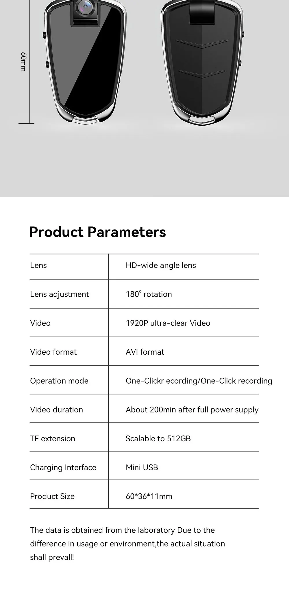 كاميرا صغيرة دقيقة مع مجموعة ملحقات مدمجة.