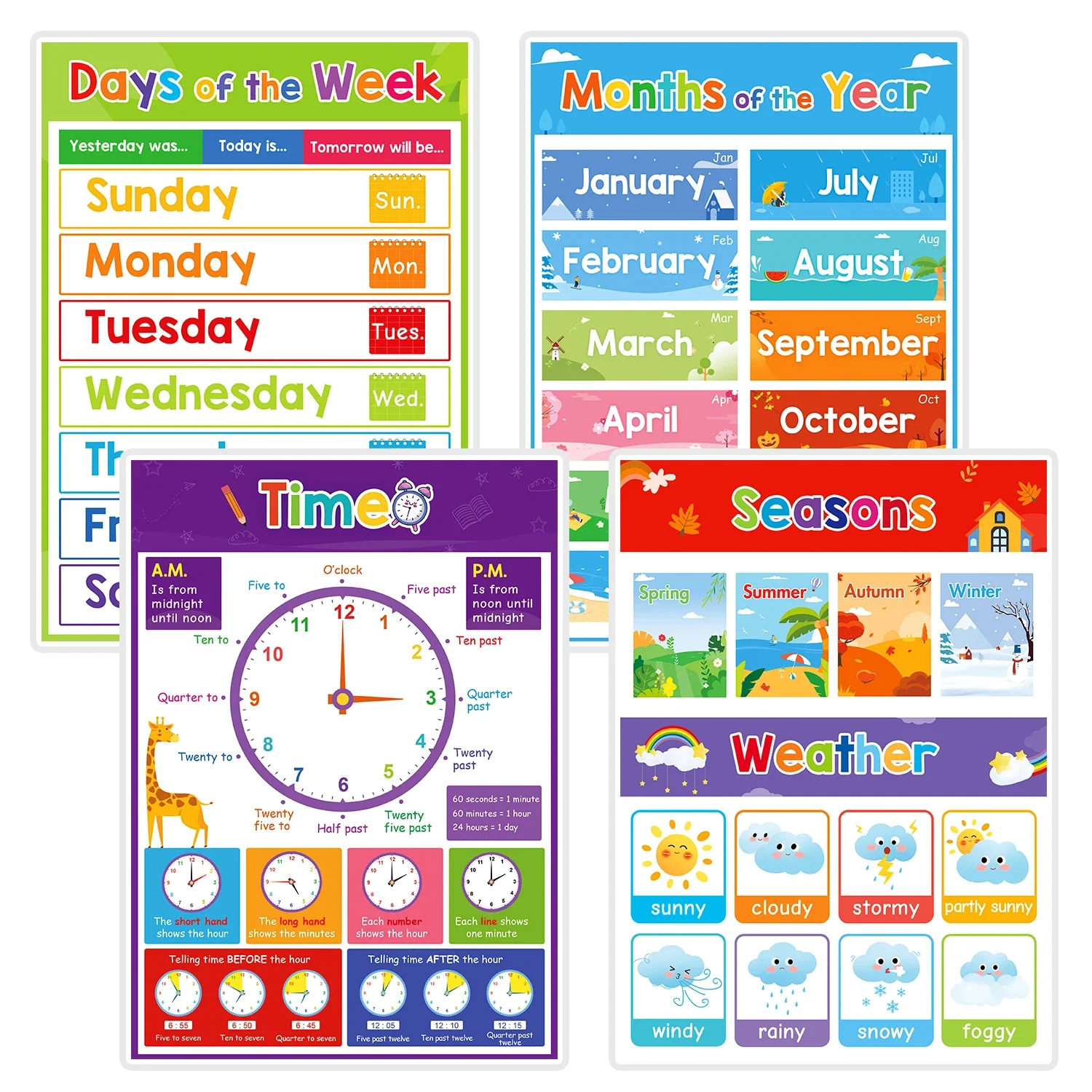 Children's Learning English Chart Fruit/ Color/ Animal/ Body Part /Number and Letter Big Card A4 Poster Classroom Decora for kid 4