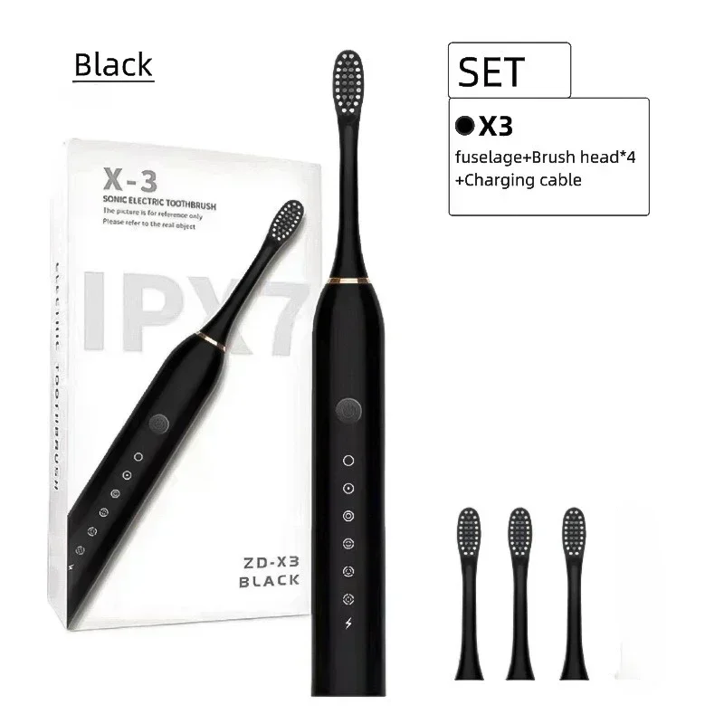 Sonic Electric Toothbrush Set for Adults Six Speed Mode Waterproof Soft Brush Head USB Rechargeable High Frequency Cleaning 5