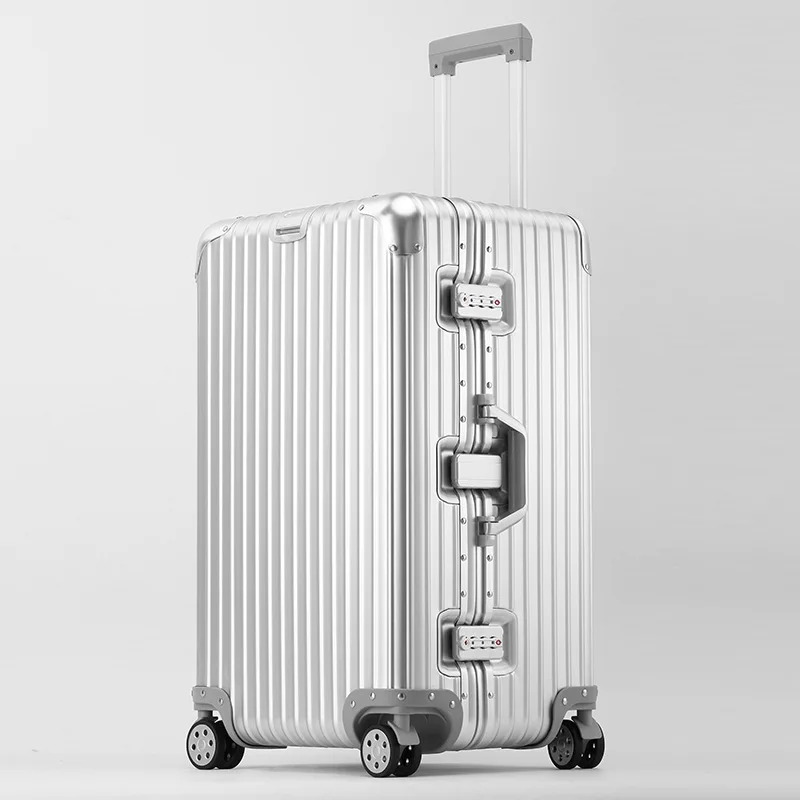 PLUENLI Fashion All-Aluminum Magnesium Alloy Trolley Case Universal Wheel Luggage Men's and Women's Password Boarding Travel