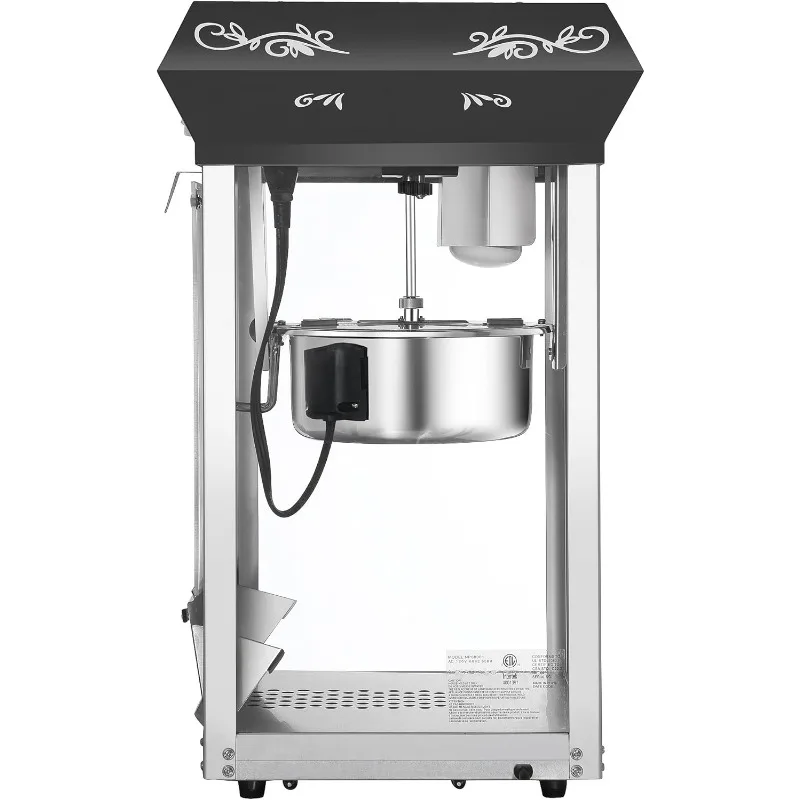 Popcorn Machine with Cart - 8oz Popper with Stainless-Steel Kettle, Warming Light, and Accessories (Black) 6