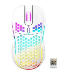 Ergonomic RGB Backlit Honeycomb Gaming Mouse with Rechargeable Battery (2.4G Wireless - white)