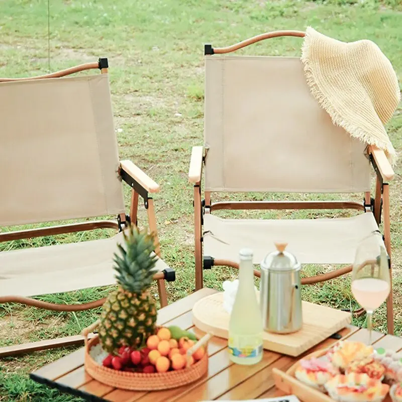 2pcs/1pcs Portable Camping Chair Outdoor Folding Chair Aluminum Alloy Wood Grain Folding Chair Camping Equipment Comite Chair 3